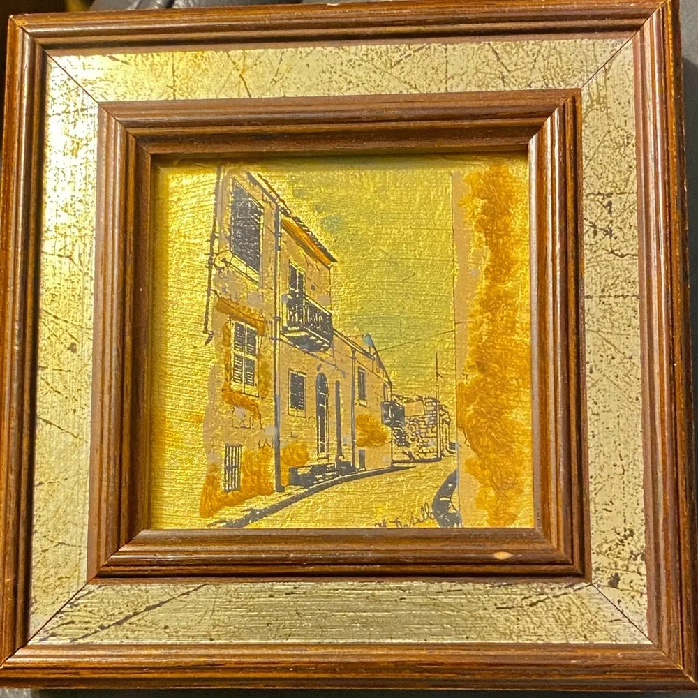 Mini Picture Hand Painted 23 K Gold Leaf Signed Italian Florentine Wall Gallery